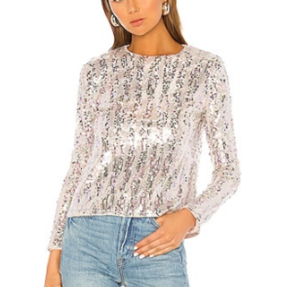 MAJORELLE Silver Sequin Blouse
